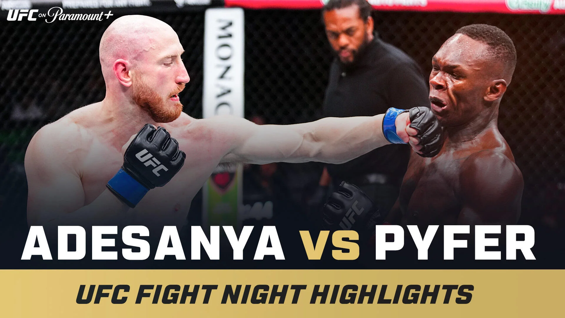 Affiche officielle UFC Fight Night - Adesanya vs Pyfer highlights sur Paramount Plus lors de l UFC Seattle 2026