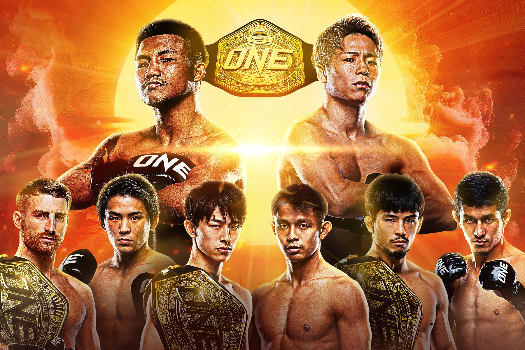 ONE Samurai 1 - affiche avec les combattants et les ceintures ONE Championship